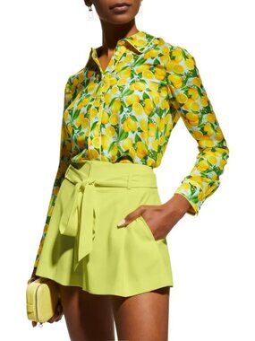 Alice + Olivia Willa Lemon Squeeze Silk Blouse Medium